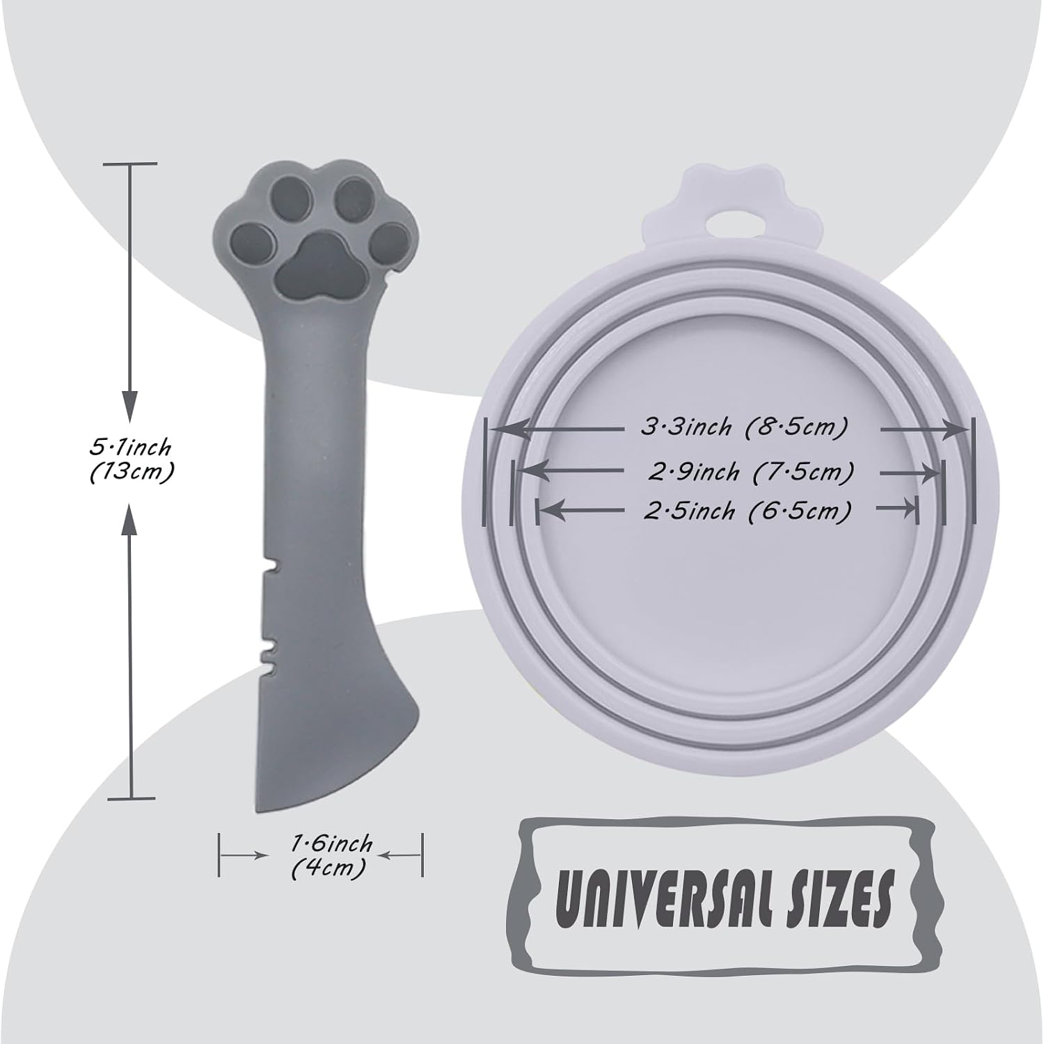 Pet Food Can Spoon & 3 Pcs Can Covers | Cute Paw Shape Opener Spatula Cat Wet Food Spoon | Universal BPA Free Silicone Lids for Dog Cat Cans(Grey)