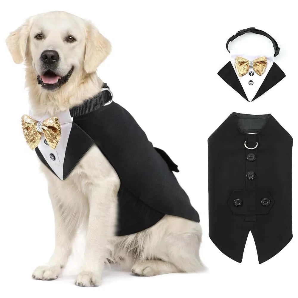 Tanpopo New Pet Cloth Resistant Dog Costume Wedding Attire Coat Decorative Tuxedo Wear Party Suit Jacket Collar and Bandana Set