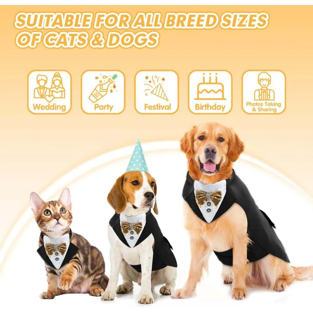 Tanpopo New Pet Cloth Resistant Dog Costume Wedding Attire Coat Decorative Tuxedo Wear Party Suit Jacket Collar and Bandana Set