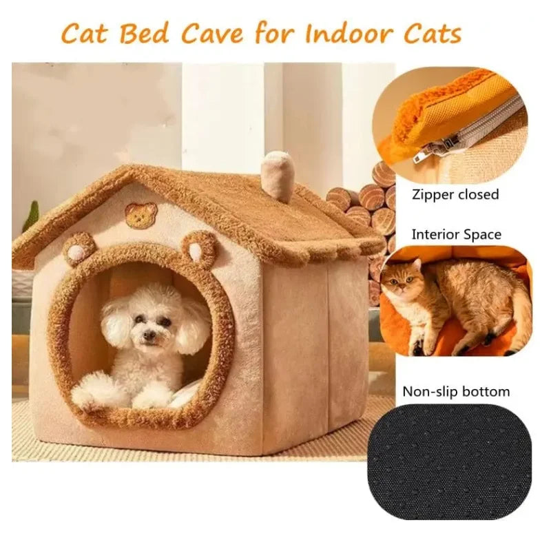 Winter Foldable Pet House Removable Washable Bed Puppy Cave Sofa Pet Bed House For Extra Small Dogs And Small And Medium Cats