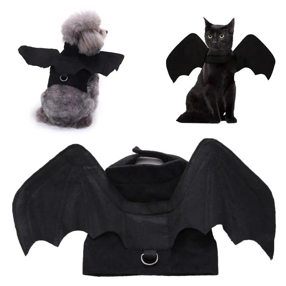 1Pcs Halloween Cute Pet Clothes Black Bat Wings Harness Costume Cosplay for Small Dogs Cats Halloween Party Pet Supplies