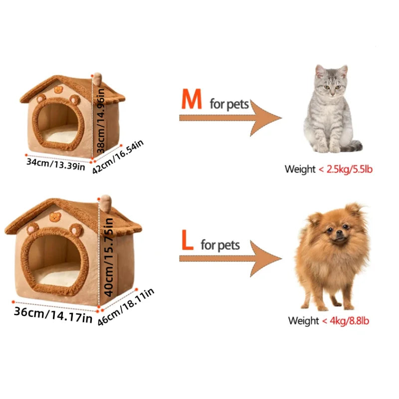 Winter Foldable Pet House Removable Washable Bed Puppy Cave Sofa Pet Bed House For Extra Small Dogs And Small And Medium Cats