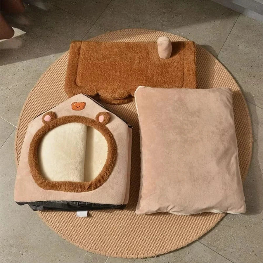 Winter Foldable Pet House Removable Washable Bed Puppy Cave Sofa Pet Bed House For Extra Small Dogs And Small And Medium Cats