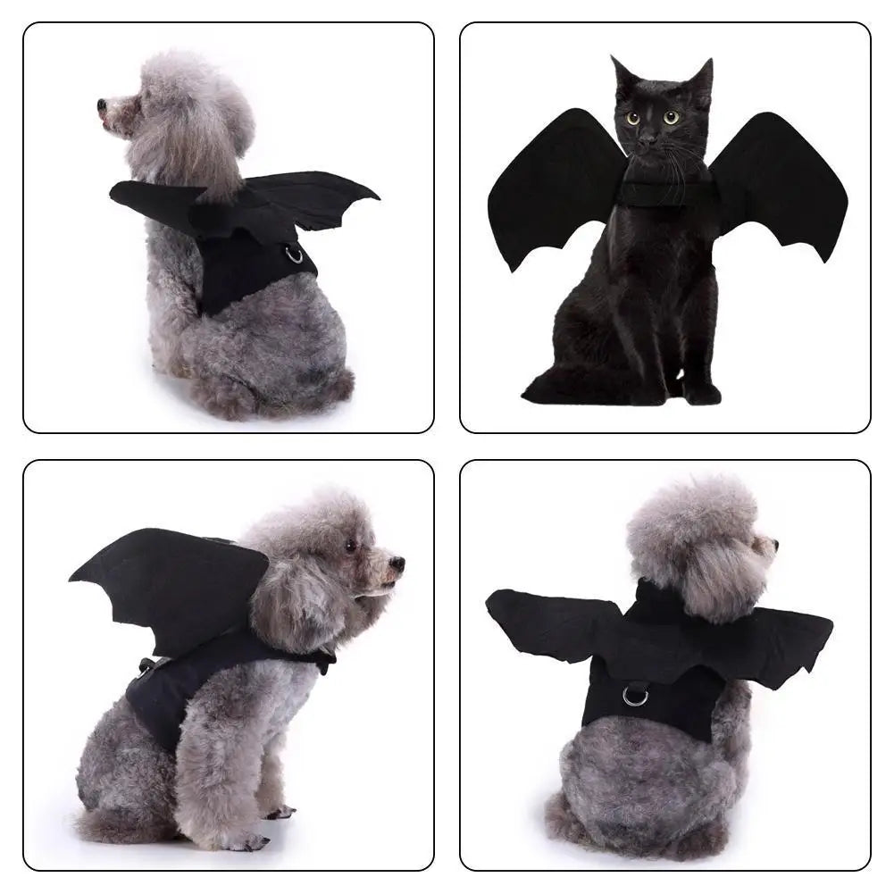 1Pcs Halloween Cute Pet Clothes Black Bat Wings Harness Costume Cosplay for Small Dogs Cats Halloween Party Pet Supplies